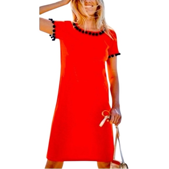 Boden Dresses & Skirts - Boden Red Bridget Dress with Blue Poms 6